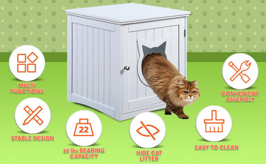 Multi-Function Cat House Nightstand - Hide Litter Box in Style