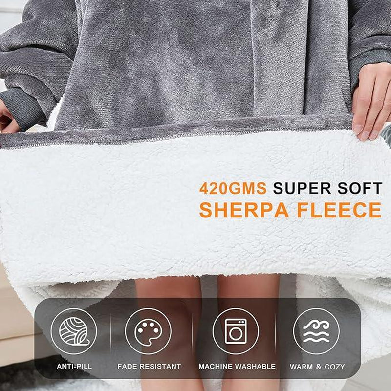 Larleaf Kangaroo Wearable Blanket Hoodie with Giant Pocket, One Size Pet Clothes Extra Soft Sherpa Fleece Warm ＆ Cozy Oversize Sweatshirt Blanket Jacket with Sleeves Gifts for Dogs and Cats, Cozy Hooded Cat Clothes Womenswear Winter Cute Machine Washable