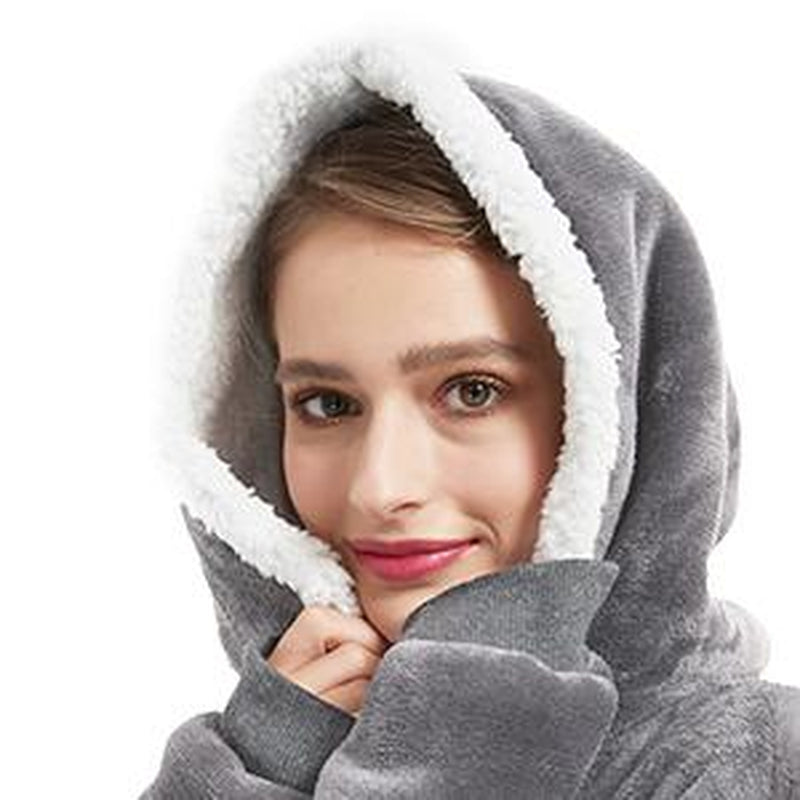 Larleaf Kangaroo Wearable Blanket Hoodie with Giant Pocket, One Size Pet Clothes Extra Soft Sherpa Fleece Warm ＆ Cozy Oversize Sweatshirt Blanket Jacket with Sleeves Gifts for Dogs and Cats, Cozy Hooded Cat Clothes Womenswear Winter Cute Machine Washable