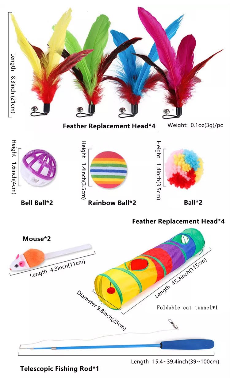 Essential Cat Toy Set - 14 Interactive Toys for Active Cats