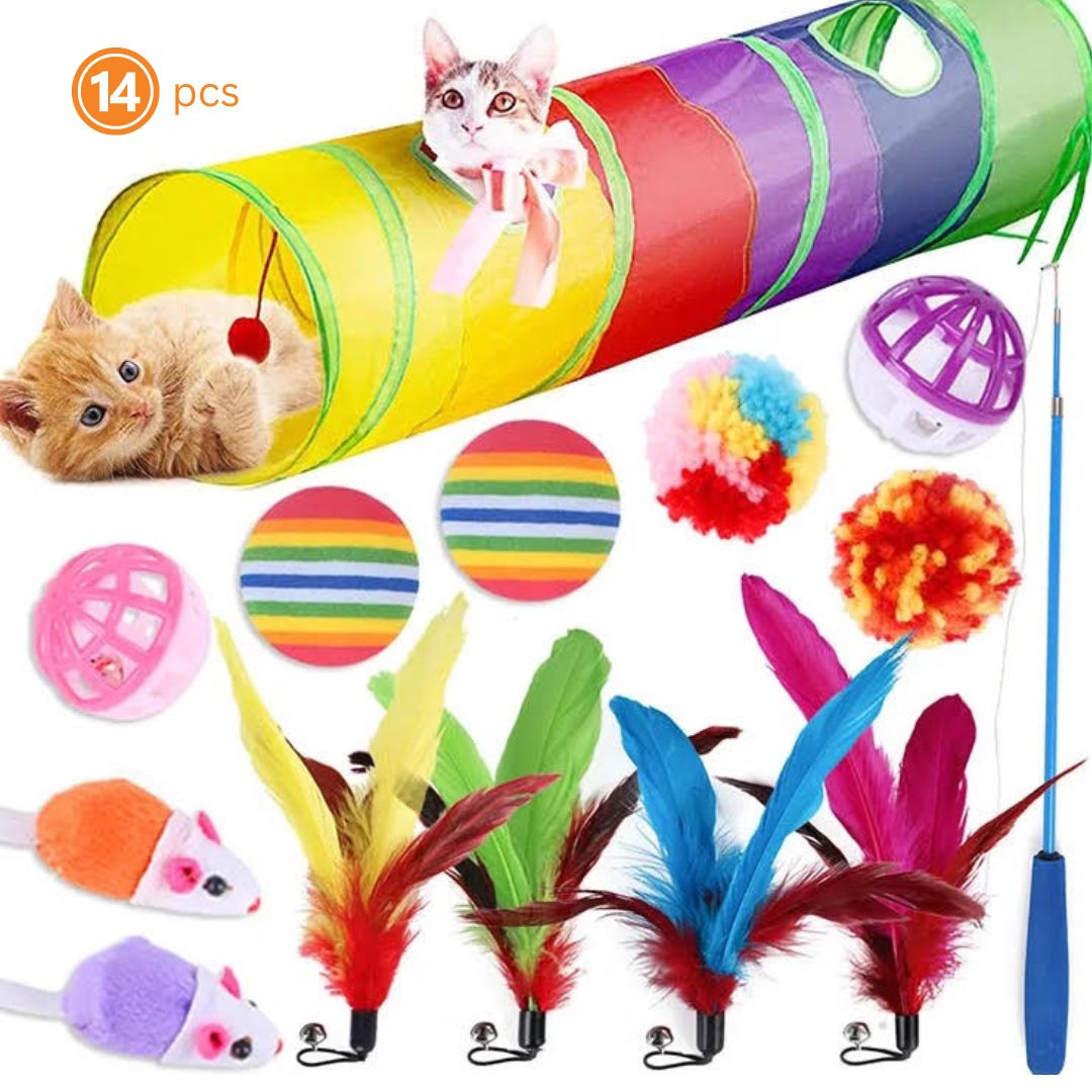 Essential Cat Toy Set - 14 Interactive Toys for Active Cats